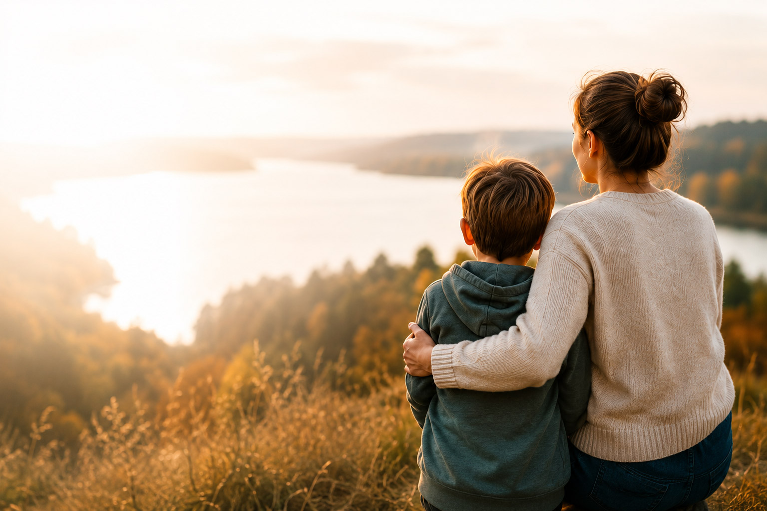 Familj i höstlandskap